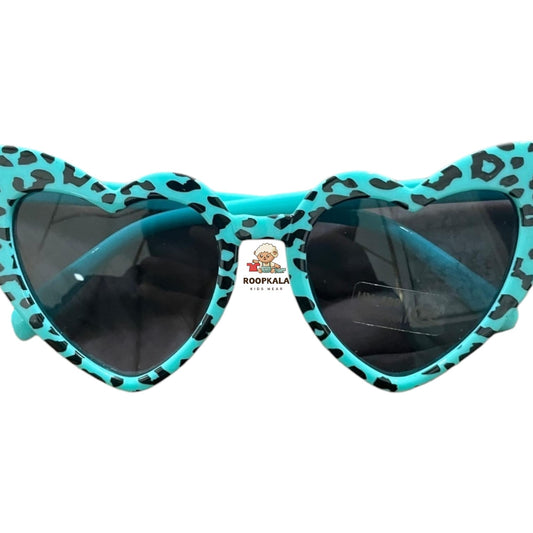 Kids Heart-Shaped Sunglasses with Trendy Animal Print (blue-aqua)