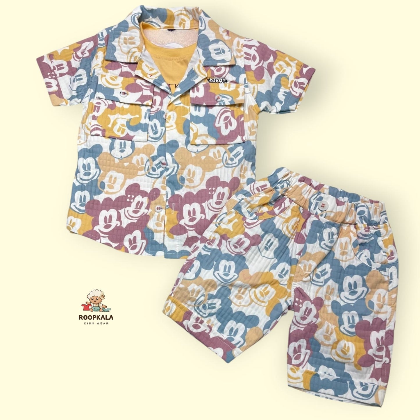 3 Piece Cotton co-ord Set for Baby Boys up to 12 Months – Colorful Cartoon Print Outfit (yellow)