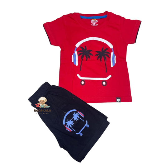 Trendy Kids T-Shirt & Shorts Set – Boys 12 Months to 3 Years (red)
