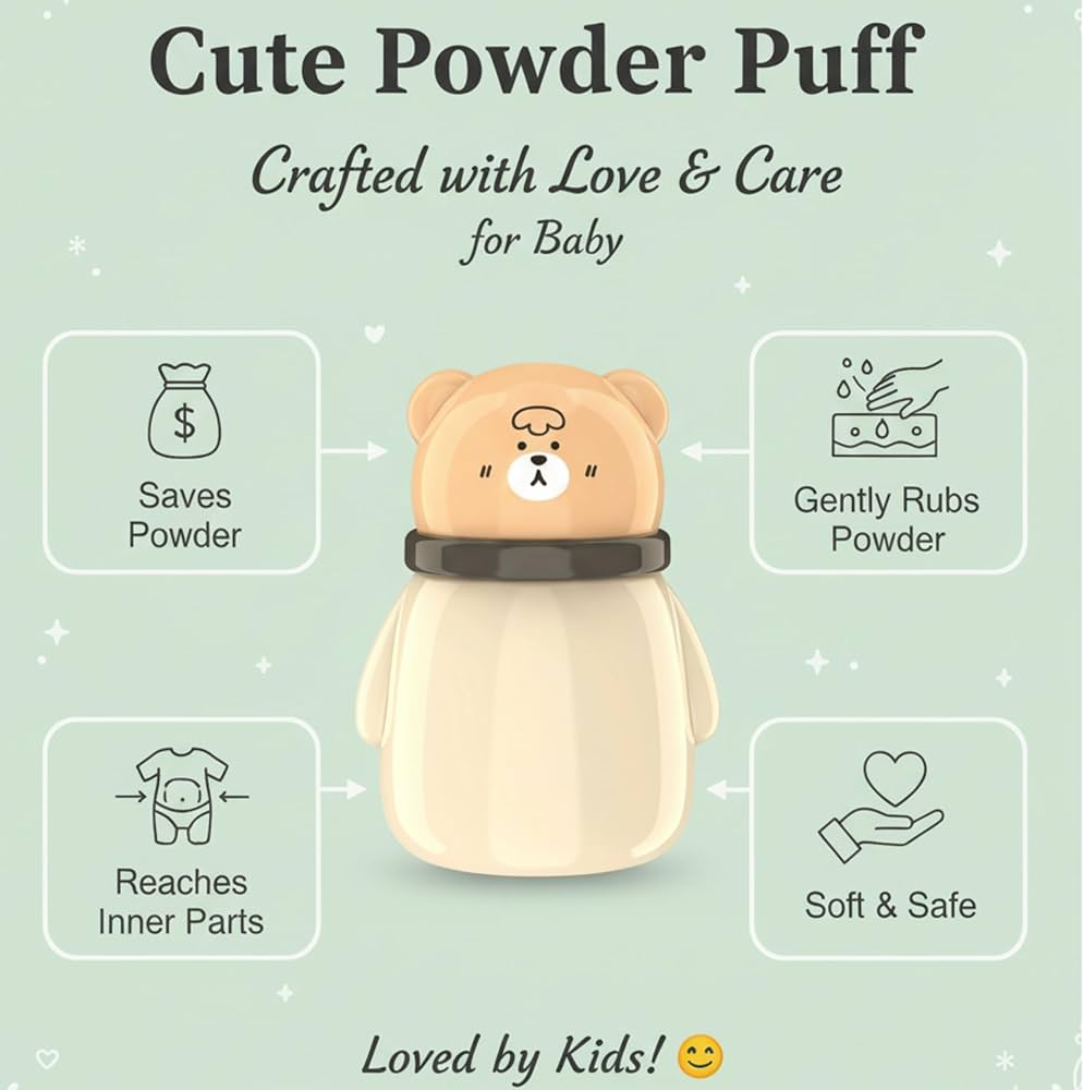 Powder Puff Box – Bear Design | with Soft Applicator for Newborns & Infants |(Pig Powder Puff)(blue)