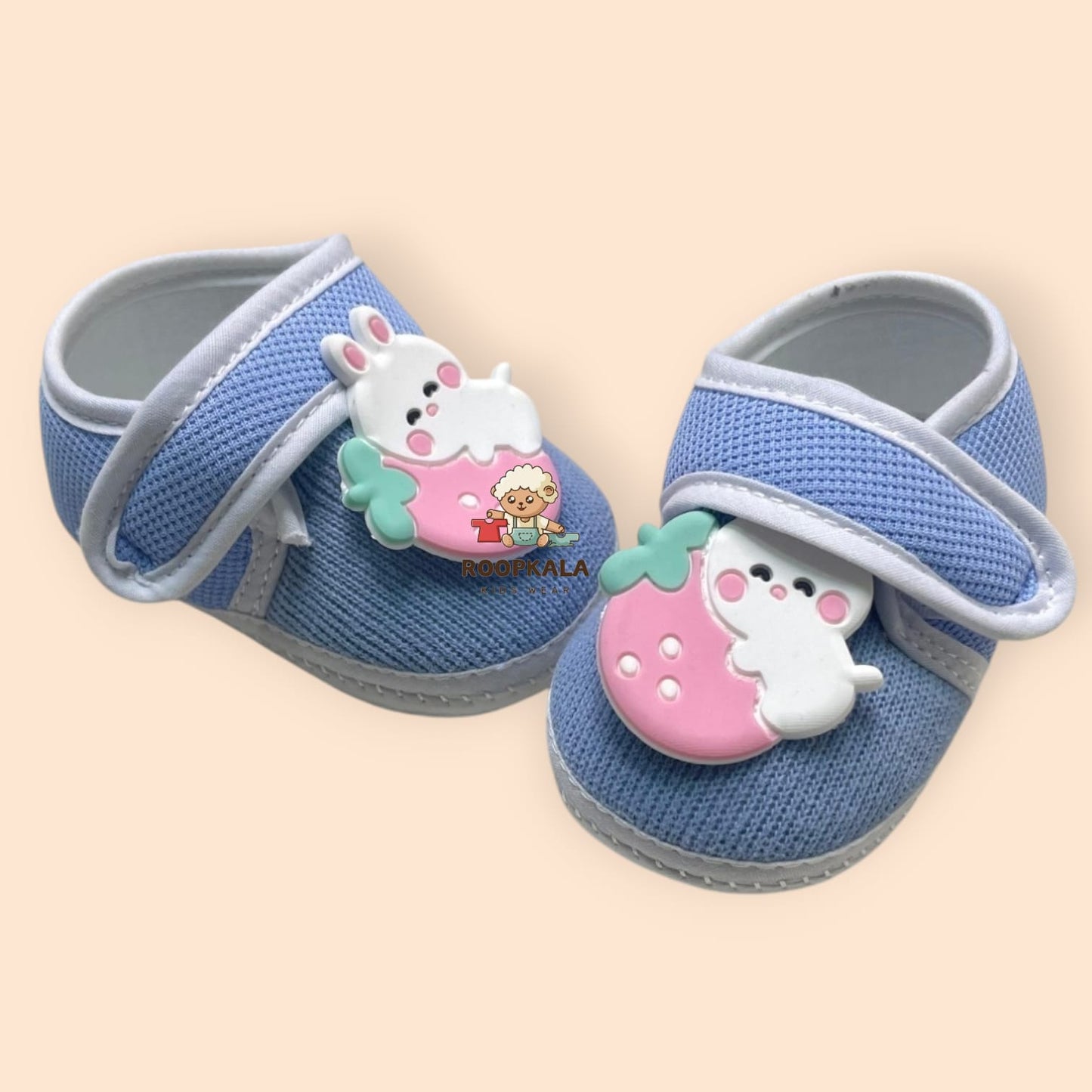 Premium & Lightweight Slip-On Strap Anti-Skid Fabric Sneaker Booties for Babies (0-3 Months) blue