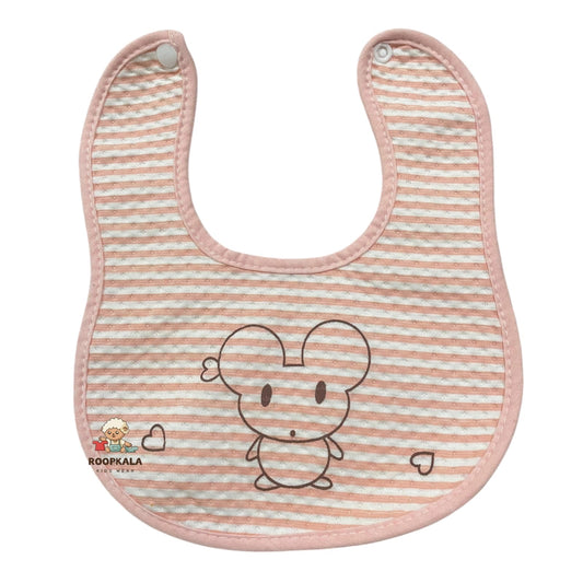 Cartoon Print Baby Bib | Soft Cotton Feeding Bib | Waterproof & Washable Bib for Newborns & Toddlers (Pack of 1) peach