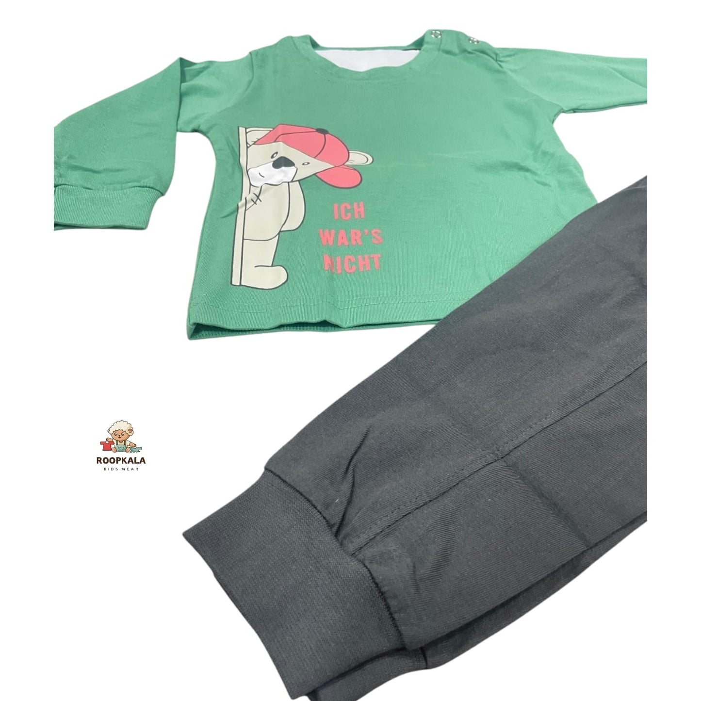 Baby Cotton Suit 0–6 Months – Soft & Comfortable Daily Wear Set| teddy print (green)