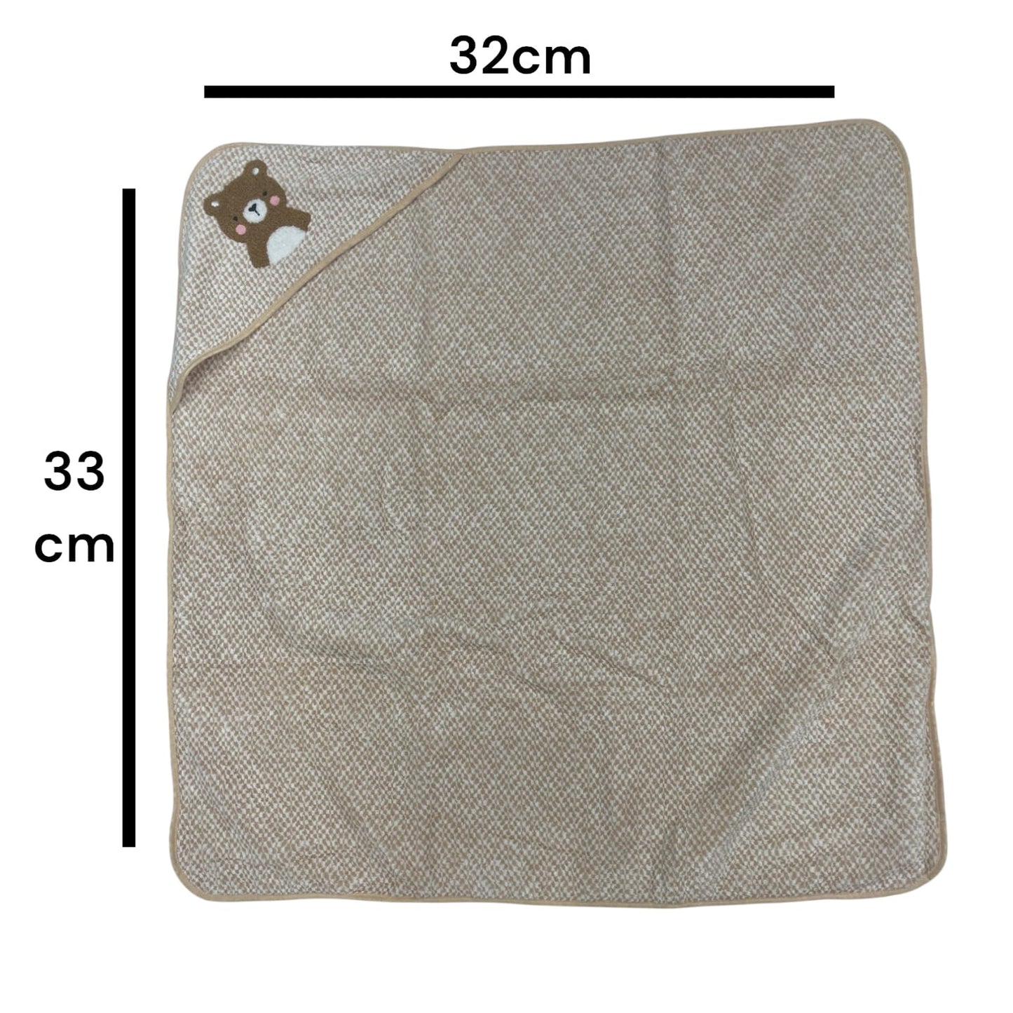 Soft Cotton Hooded Wrapper Cap Towel with Embroidery for Newborns (0–1 Year) – 33cm x 32cm (13in x 12.5in) (brown)