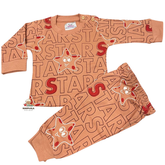 Baby Cotton Cord Set 0–6 Months – Soft & Stylish Printed Suit for Infants (orange)