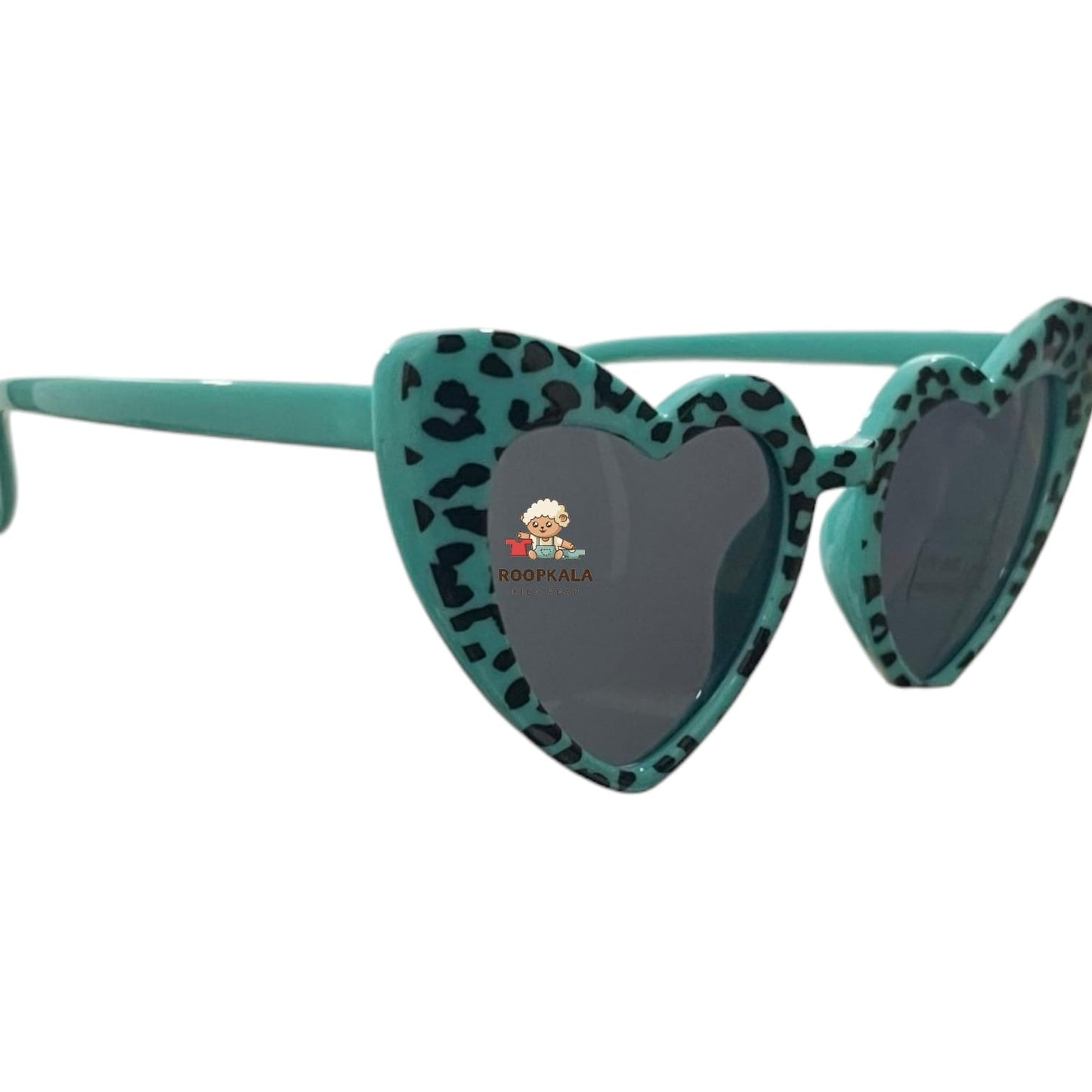 Kids Heart-Shaped Sunglasses with Trendy Animal Print (blue-aqua)