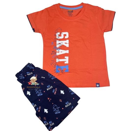 Cool Kids T-Shirt & Shorts Set – Boys 2-3 Years | No Rules Skate Print (orange)