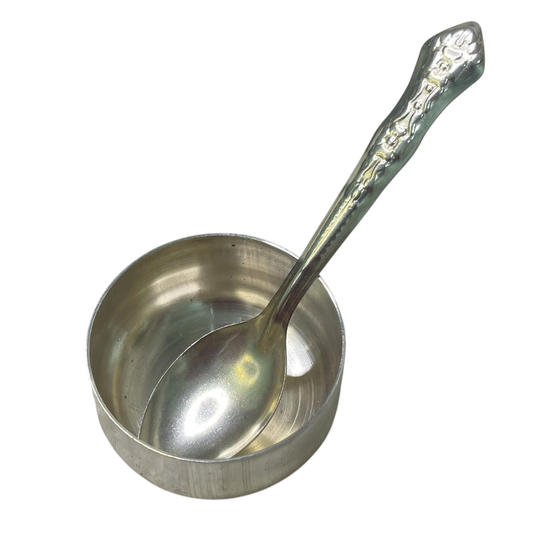 Pure Steel Traditional Dinner Set, 4 Pieces with Thali, 1 Bowls, Glass and Spoon