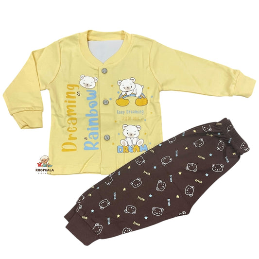 Baby Cotton Button Suit 0–3 Months – Soft & Comfortable Daily Wear Set for Newborns (yellow)