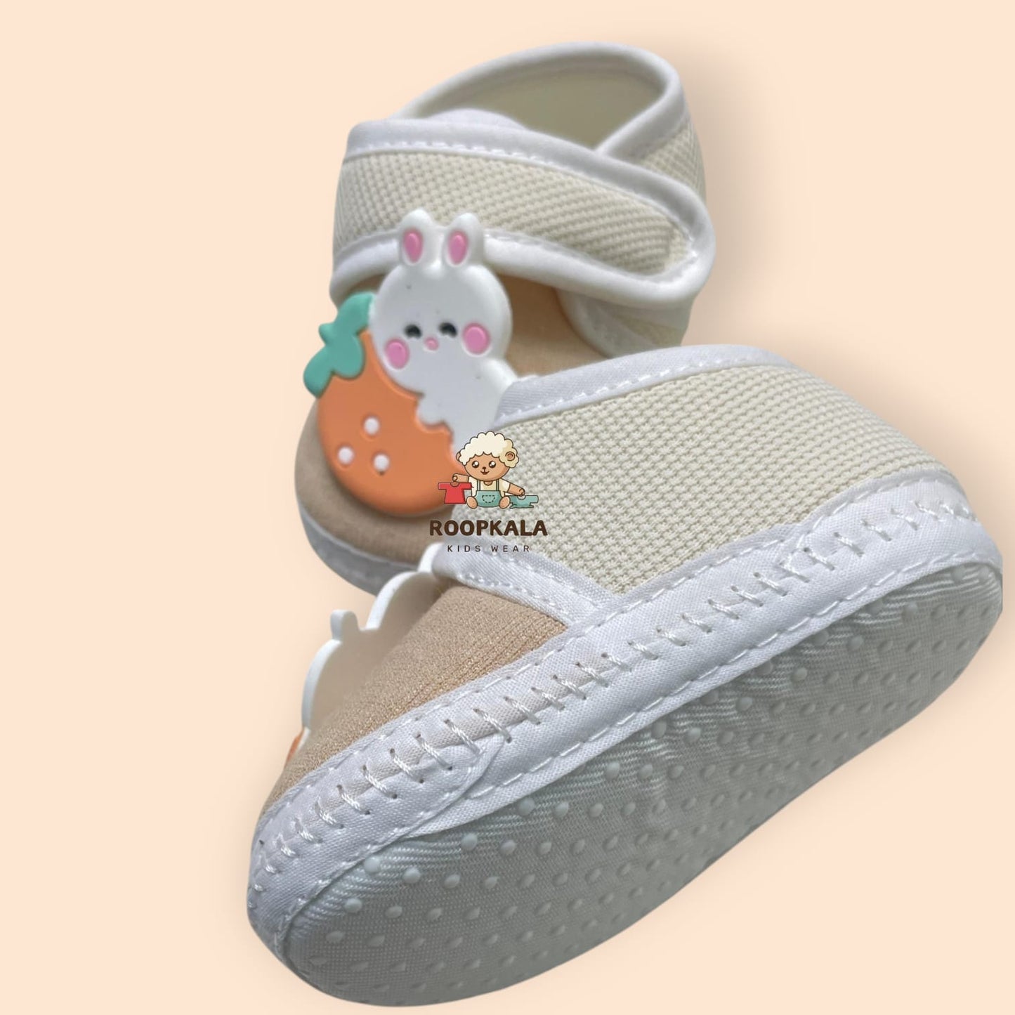 Premium & Lightweight Slip-On Strap Anti-Skid Fabric Sneaker Booties for Babies (0-3 Months) khakhi