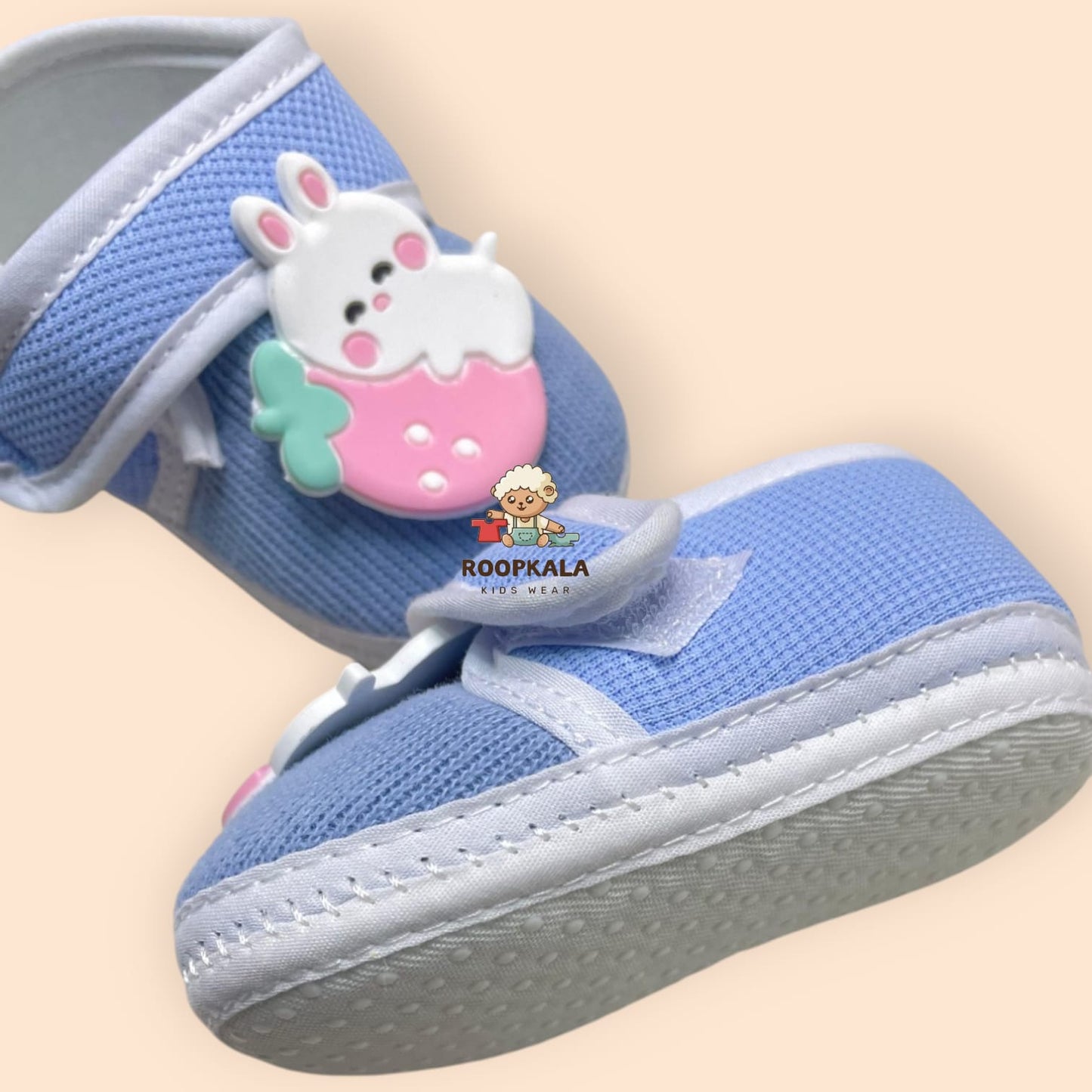 Premium & Lightweight Slip-On Strap Anti-Skid Fabric Sneaker Booties for Babies (0-3 Months) blue