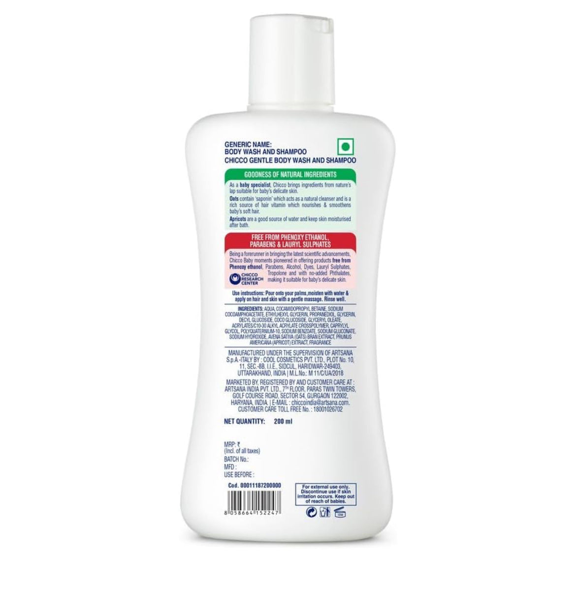 Chicco Baby Moments Gentle Body Wash And Shampoo For Rich Moisturised Skin & Soft Hair 200ml
