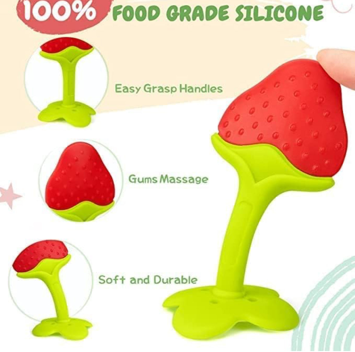 Silicone Teething Toys for 0-12 Month babies/BPA Free Soft and Textured Fruit shaped Silicone Teether Gum Chews Infant Toys/ Baby Fruit Teether and soother pacifier/fruit shaped teether for baby (red)