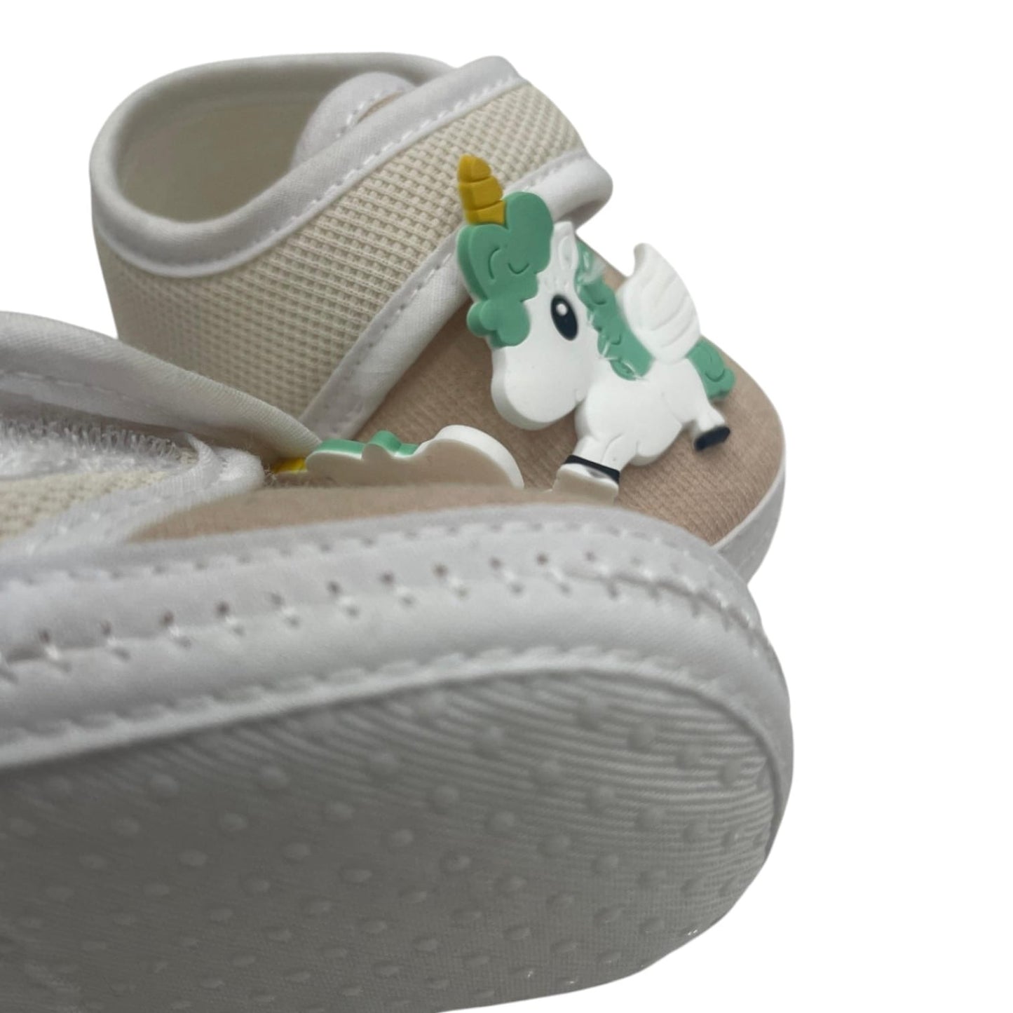 Premium & Lightweight Slip-On Strap Anti-Skid Fabric Sneaker Booties for Babies (0-3 Months) khakhi