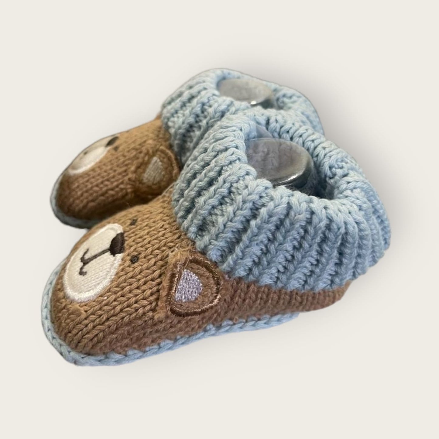 Cozy Woolen Booties for Newborn to 6 Months | Knitted Warm Baby Shoes with Unique Pattern (brown-blue)