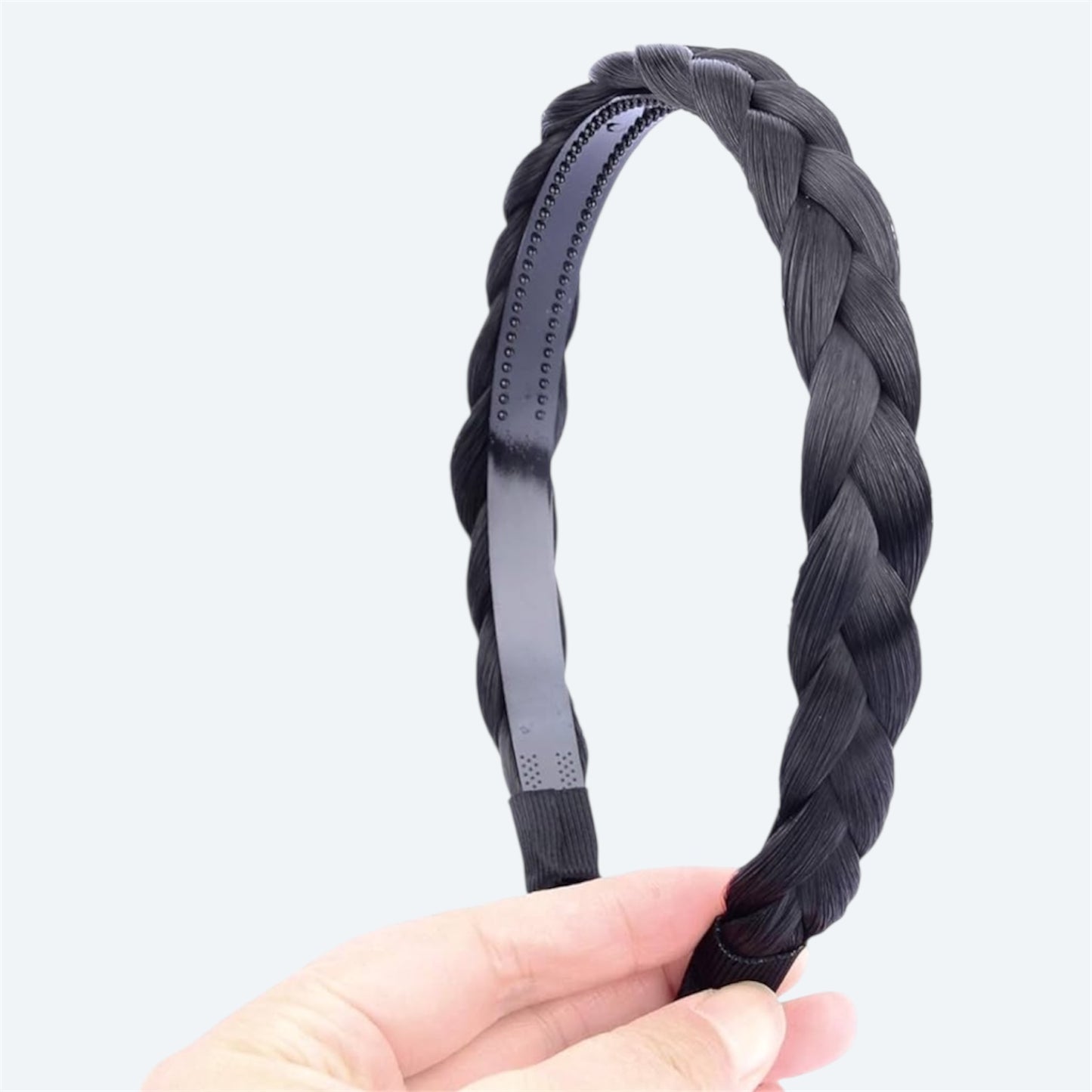 Headband Synthetic Hair Plaited Headband Braid Braided With Teeth Hair Band Accessories for Women Girl Wide 0.6 Inch (Black)