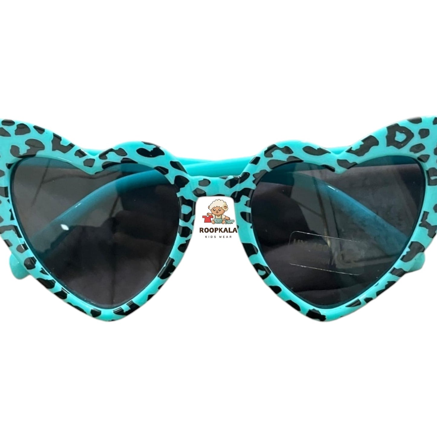 Kids Heart-Shaped Sunglasses with Trendy Animal Print (blue-aqua)