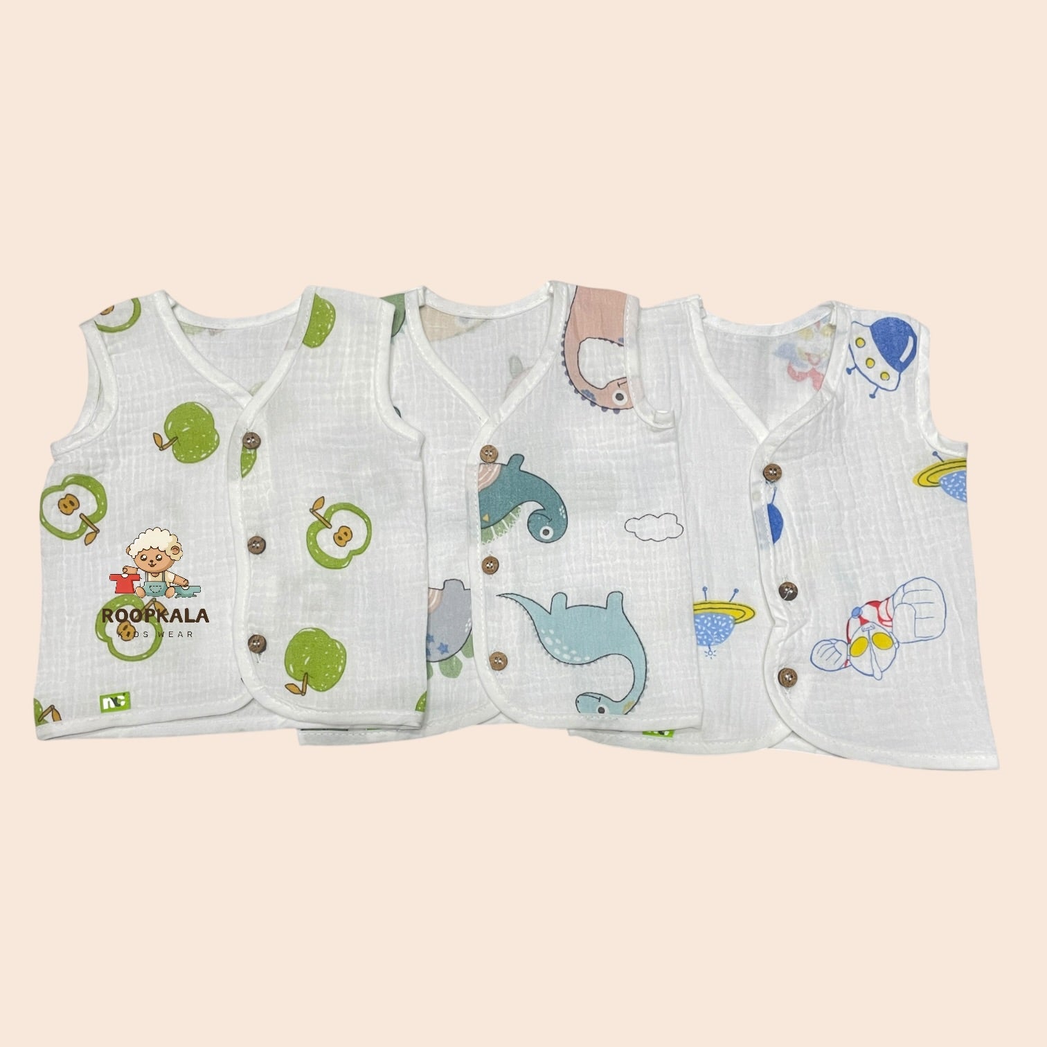 Muslin Cotton Newborn Sadra Pack of 3 | White Colour | Soft & Breathable Daily Wear for Newborn Babies | mix print
