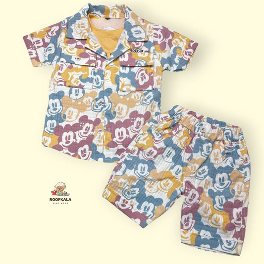 3 Piece Cotton co-ord Set for Baby Boys up to 12 Months – Colorful Cartoon Print Outfit (yellow)