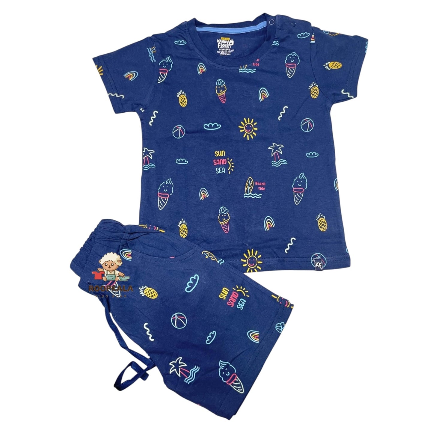Kids Summer Cord Set with Side Button – T-Shirt & Shorts for Boys 2-3 Years XXL (blue)