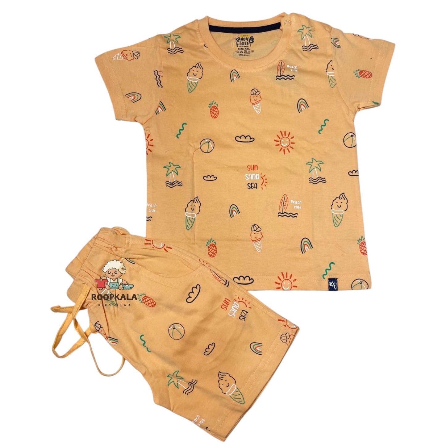 Kids Summer Cord Set with Side Button – T-Shirt & Shorts for Boys 2-3 Years XXL (peach)