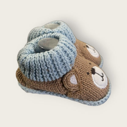 Cozy Woolen Booties for Newborn to 6 Months | Knitted Warm Baby Shoes with Unique Pattern (brown-blue)