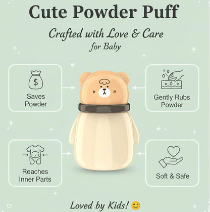 Powder Puff Box – Bear Design | with Soft Applicator for Newborns & Infants |(Pig Powder Puff)(blue)