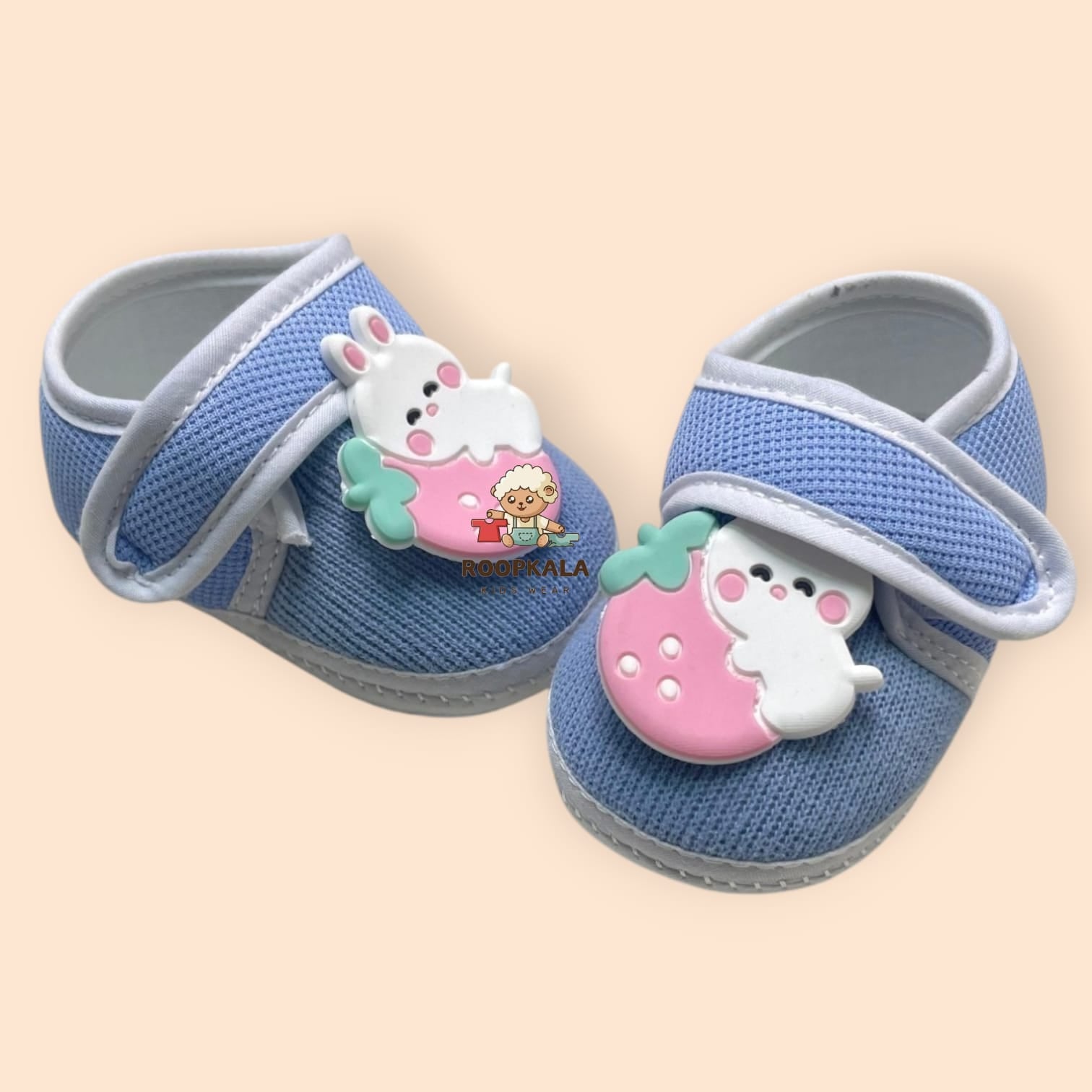 Premium & Lightweight Slip-On Strap Anti-Skid Fabric Sneaker Booties for Babies (0-3 Months) blue