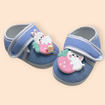 Premium & Lightweight Slip-On Strap Anti-Skid Fabric Sneaker Booties for Babies (0-3 Months) blue