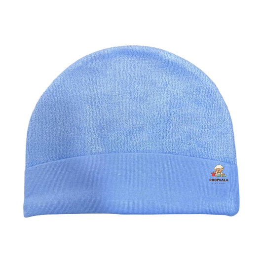 Embroidered teddy fancy Supersoft Cotton Hosiery Caps for 6 to 12 Months Baby Boys and Baby Girls (blue)