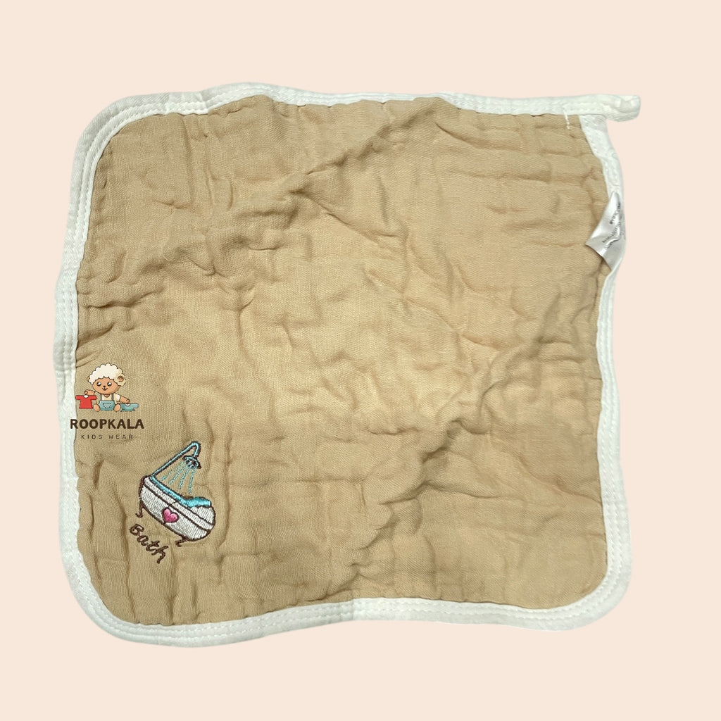 6 Layer Muslin Cotton Baby Hanky Set | Solid Colours with Cute Corner Embroidery | 25x25 cm | pack of 5 piece