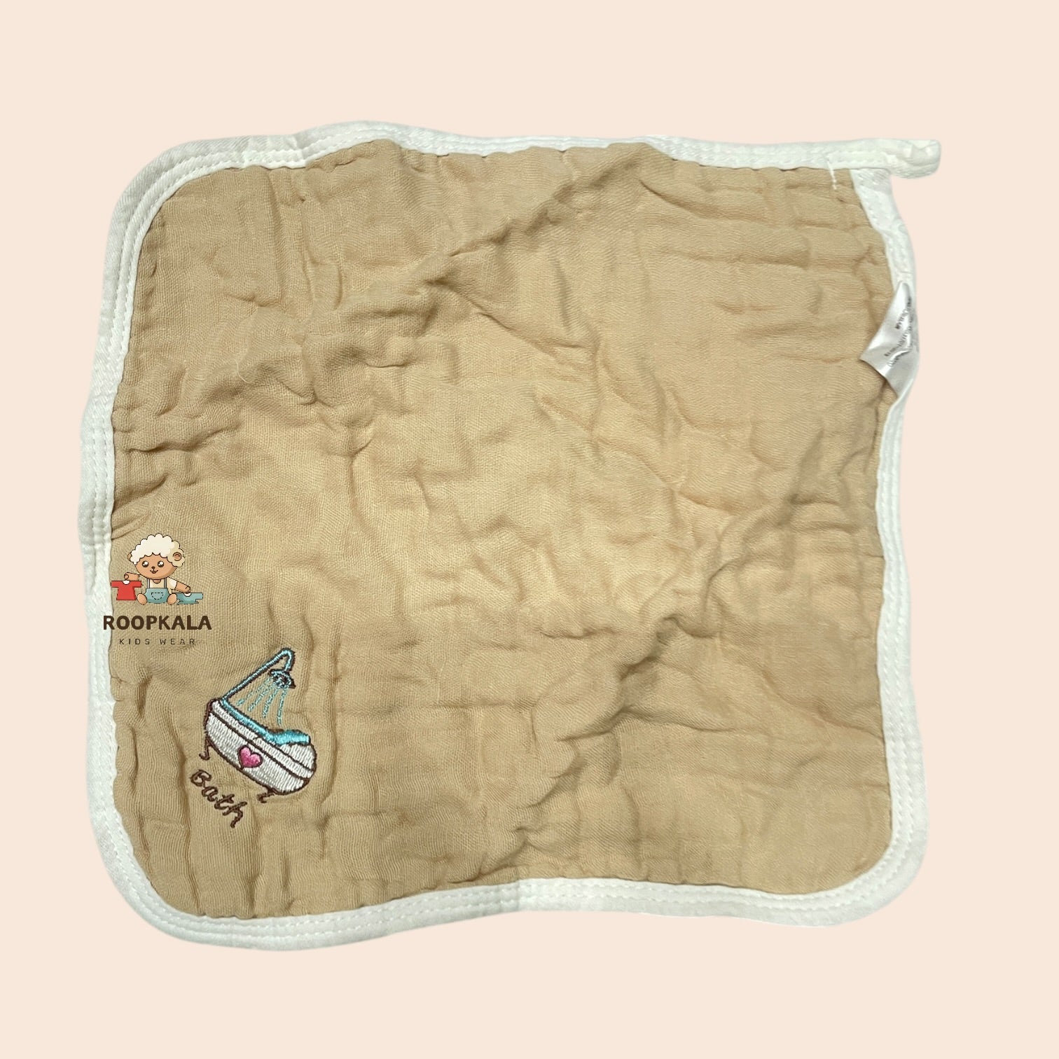 6 Layer Muslin Cotton Baby Hanky Set | Solid Colours with Cute Corner Embroidery | 25x25 cm | pack of 5 piece