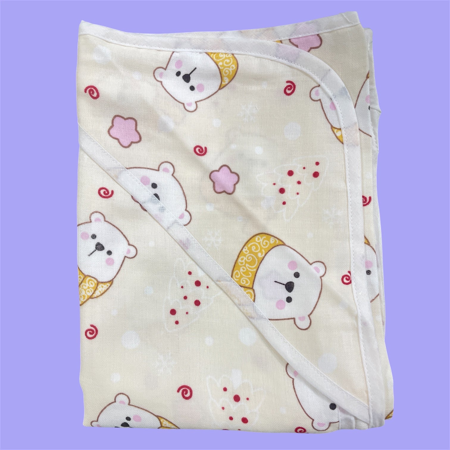 Muslin Cotton Blend Baby Swaddle Blanket | Beige Colour with Cute Polar Bear Prints