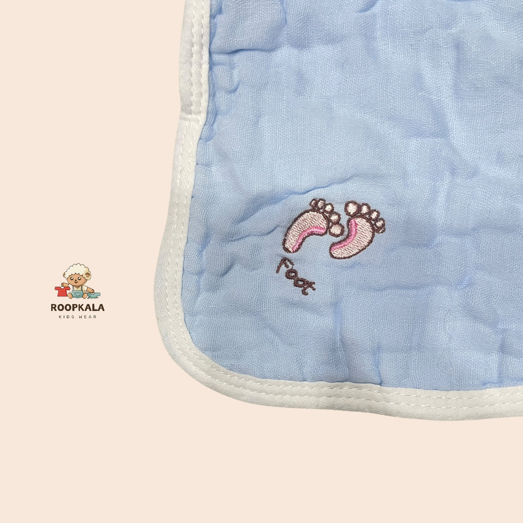 6 Layer Muslin Cotton Baby Hanky Set | Solid Colours with Cute Corner Embroidery | 25x25 cm | pack of 5 piece
