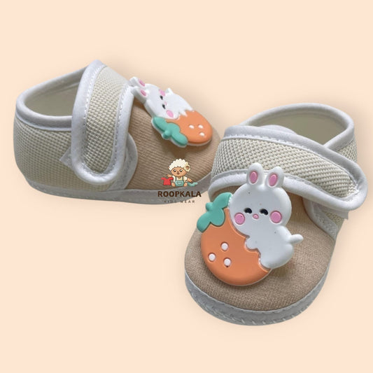Premium & Lightweight Slip-On Strap Anti-Skid Fabric Sneaker Booties for Babies (0-3 Months) khakhi
