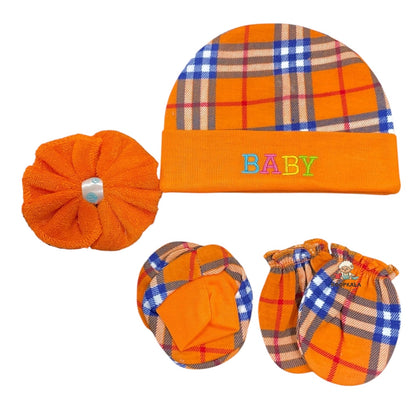 5 Piece Baby Essentials Set – Cotton Cap, Mittens, Booties & Hanky (0–6 Months) orange