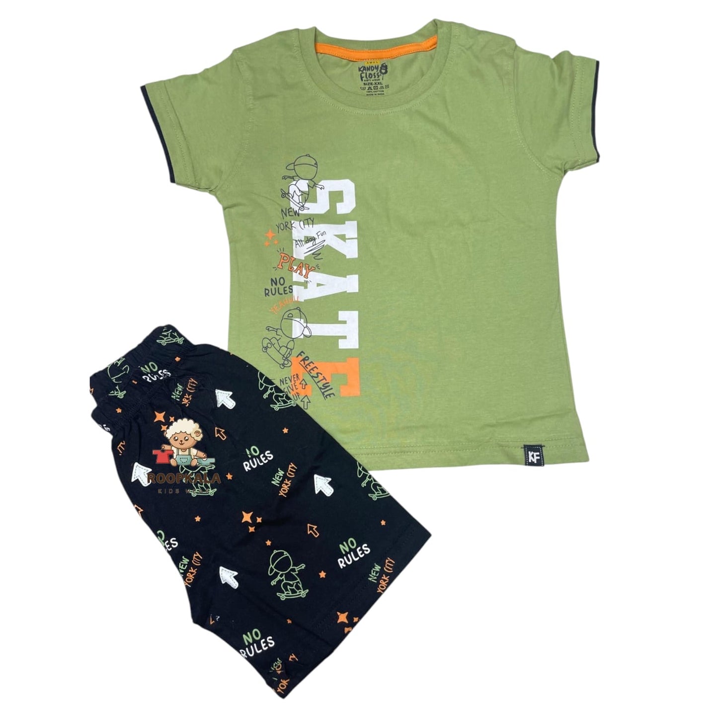 Cool Kids T-Shirt & Shorts Set – Boys 2-3 Years | No Rules Skate Print (green)