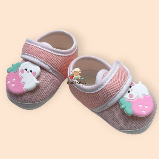 Premium & Lightweight Slip-On Strap Anti-Skid Fabric Sneaker Booties for Babies (0-3 Months)pink