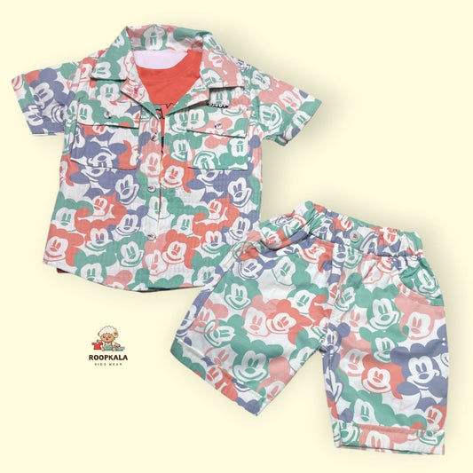 3 Piece Cotton co-ord Set for Baby Boys up to 12 Months – Colorful Cartoon Print Outfit (orange)