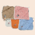 6 Layer Muslin Cotton Baby Hanky Set | Solid Colours with Cute Corner Embroidery | 25x25 cm | pack of 5 piece