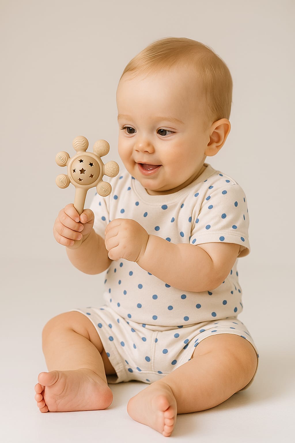 Teddy Shape Rattle Teether Toy for Babies, Multi-Textured Soft Silicone Design Suitable for Molar Teeth and Gums, Baby Chewing Toys for Teething Gums [Pack of 1] (Brown)