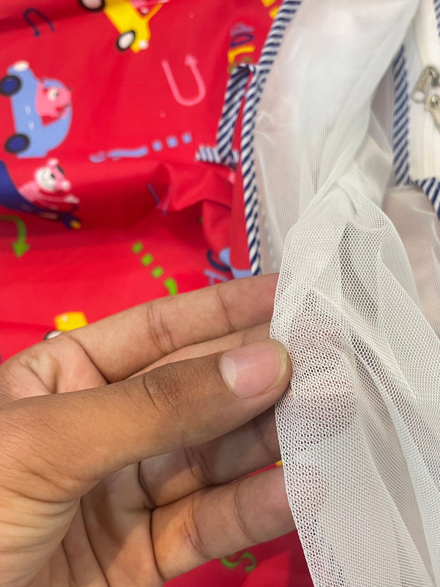 Cartoon All Over Print Baby Khoya with Net – Affordable & Safe (Up to 1 Year) red