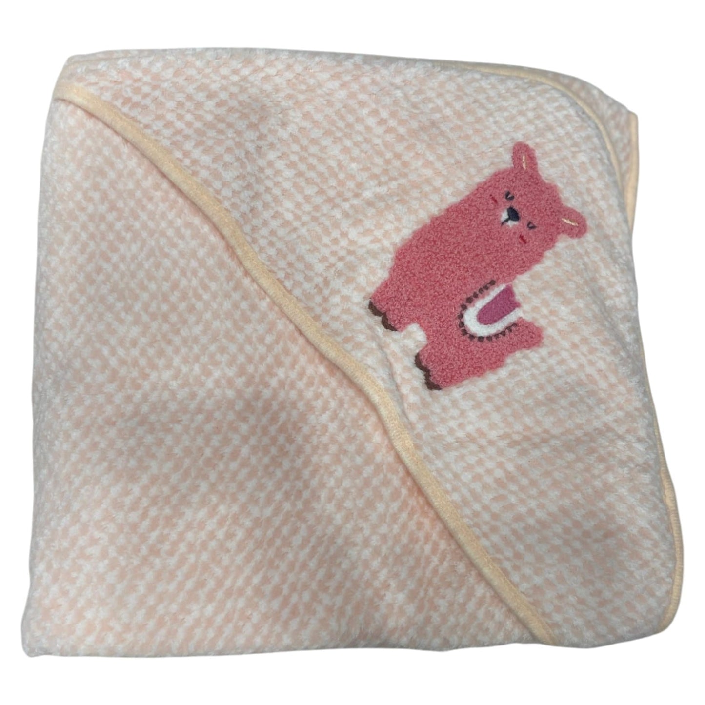 Soft Cotton Hooded Wrapper Cap Towel with Embroidery for Newborns (0–1 Year) – 33cm x 32cm (13in x 12.5in) (pink)