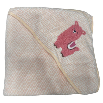 Soft Cotton Hooded Wrapper Cap Towel with Embroidery for Newborns (0–1 Year) – 33cm x 32cm (13in x 12.5in) (pink)