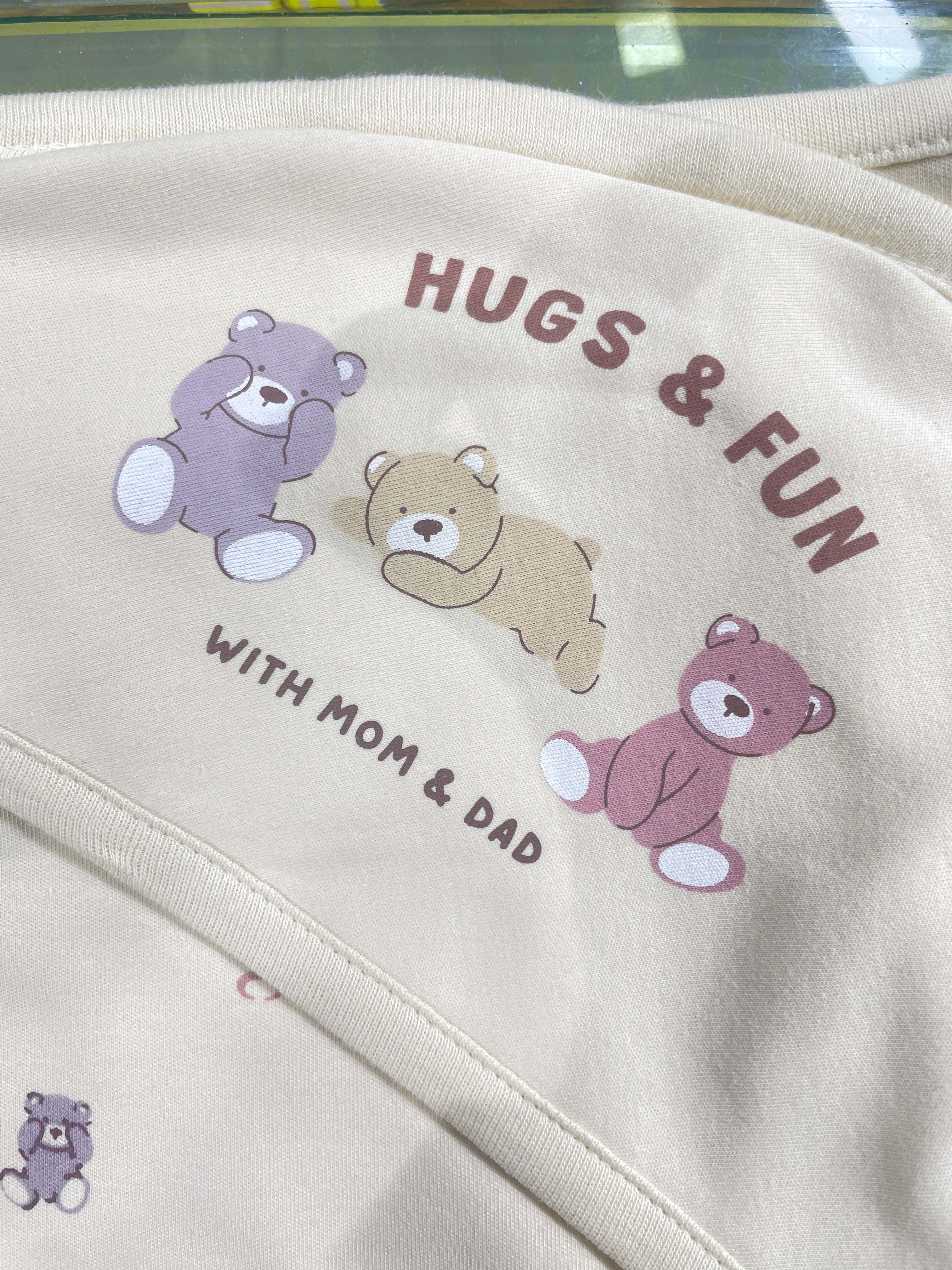 Pure 100% Cotton Baby Hooded Towel Wrapper | Brown Colour with Teddy Bear Prints | 80x80 cm