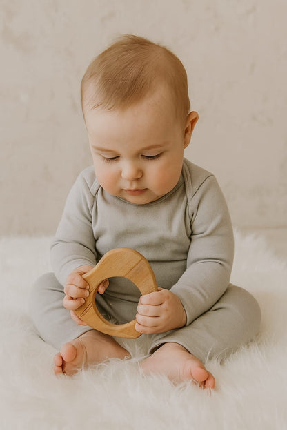 Neem Wooden Teether & Rattle for Babies of Age 0 to 3 Years( 3 piece set)