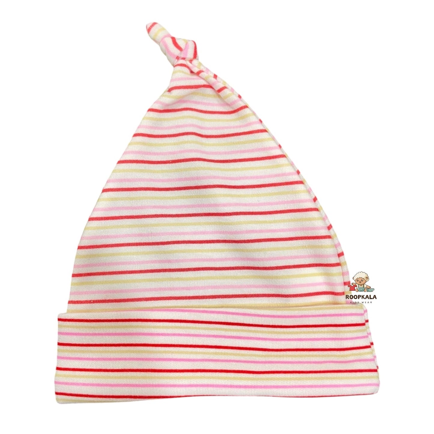 Fancy and Supersoft stretchable  Cotton Hosiery Caps for 6 to 12 Months Baby Boys and Baby Girls (red-pink printed)