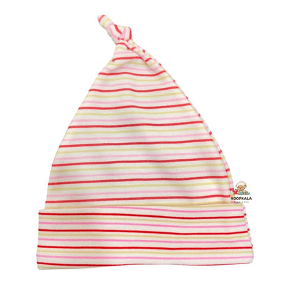 Fancy and Supersoft stretchable  Cotton Hosiery Caps for 6 to 12 Months Baby Boys and Baby Girls (red-pink printed)