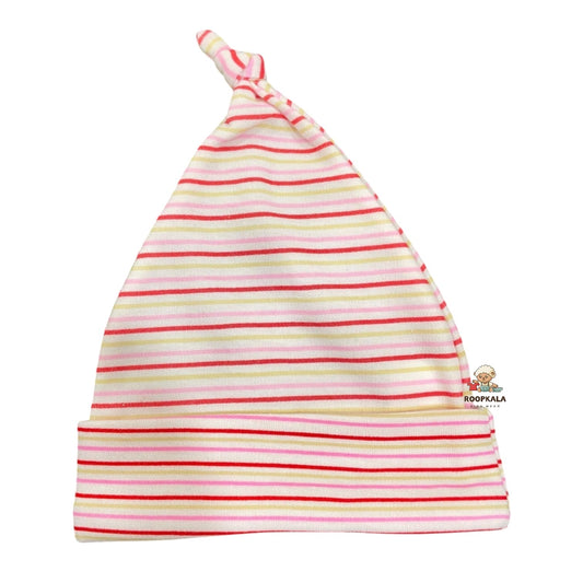 Fancy and Supersoft stretchable  Cotton Hosiery Caps for 6 to 12 Months Baby Boys and Baby Girls (red-pink printed)