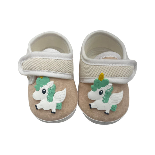 Premium & Lightweight Slip-On Strap Anti-Skid Fabric Sneaker Booties for Babies (0-3 Months) khakhi